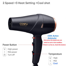 Load image into Gallery viewer, Like New/Unboxed- Confu Professional Ionic Hair Dryer 1875W AC Motor Blow Dryer w/ Diffuser 2 Concentrators Fast Drying - ETL Certified (Black)