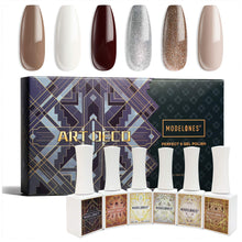 Load image into Gallery viewer, Like New/Unboxed- Modelones Gel Nail Polish- Art Deco White Nude Champagne Gold Silver Burgundy Gel Polish- 6 PCS 10ML Soak Off UV Nail Gel Polish