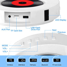 Load image into Gallery viewer, Like New/Unboxed- Tenswall Portable Bluetooth CD Player, Wall Mountable Home Audio Boombox w/ Remote Control FM Radio Built-in HiFi Speakers