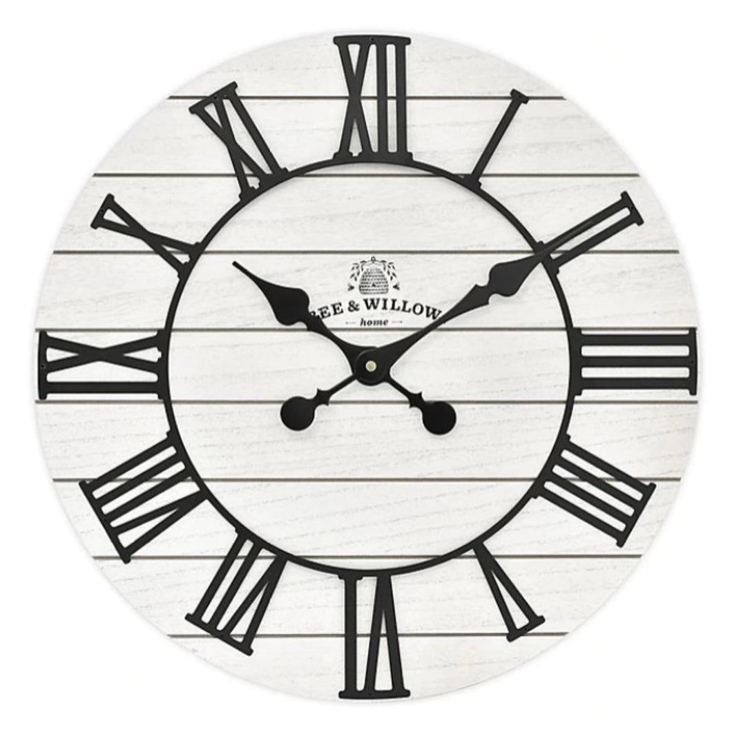 Like New/Unboxed- Bee & Willow Home Rustic Wood 18-Inch Wall Clock (White)
