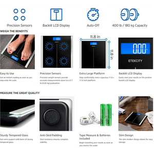 Like New/Unboxed- Etekcity Digital Body Weight Bathroom Scale With Step-On Technology (Black)